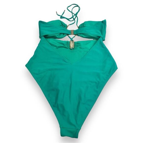 River Island - Women’s Emerald Green Strappy High Cut One Piece Swimsuit - Picture 6 of 14